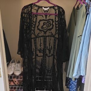 LC Lauren Conrad Black Sheer Embroidered Swim Coverup